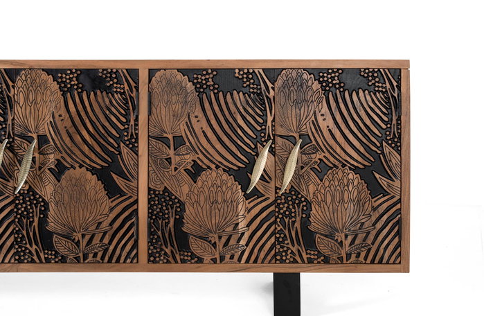 GINER Y COLOMER Aparador de 6 puertas en madera de acacia natural y negro